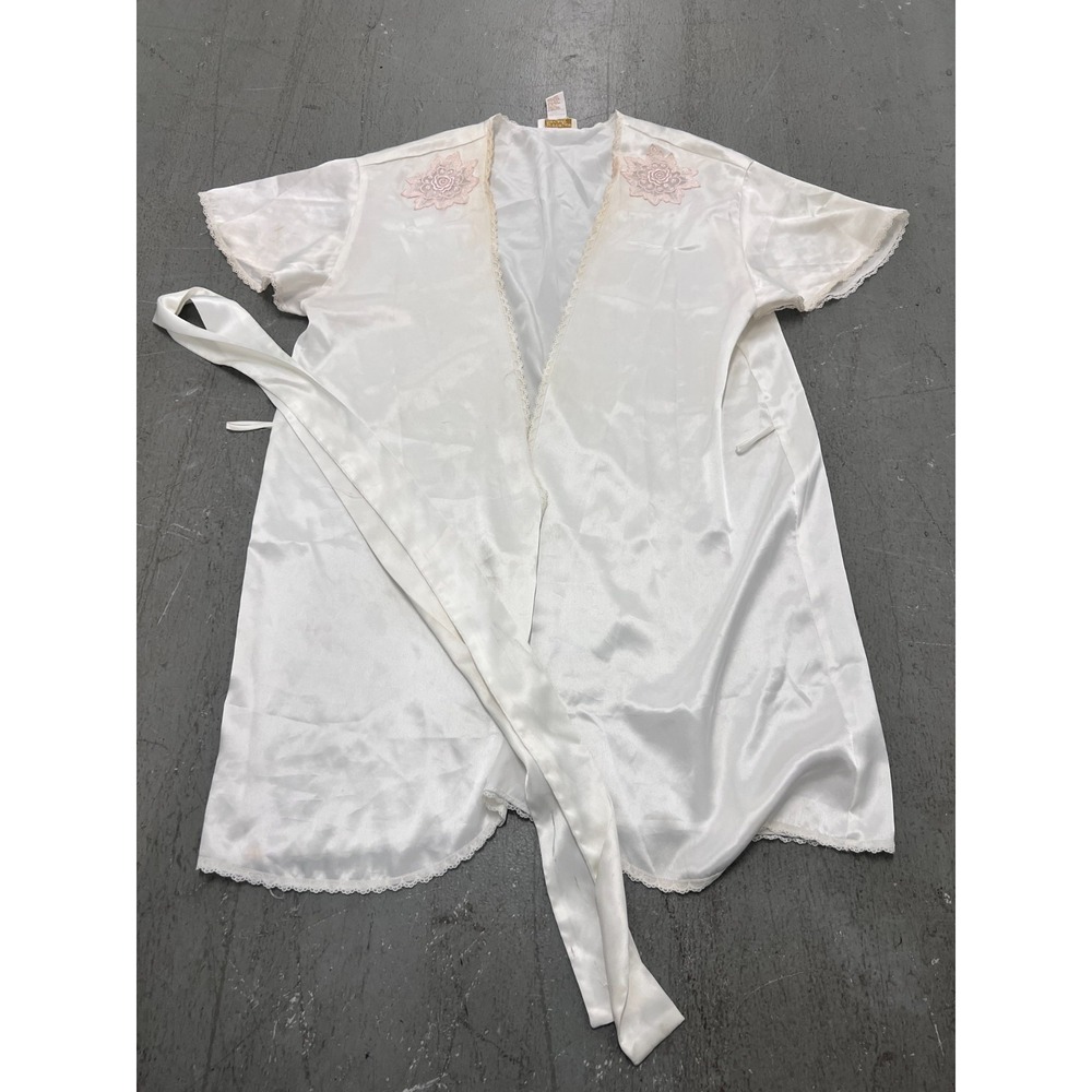 VTG Victoria's Secret Robe Womens Large White Embroidered Tie-Waist Short Sleeve